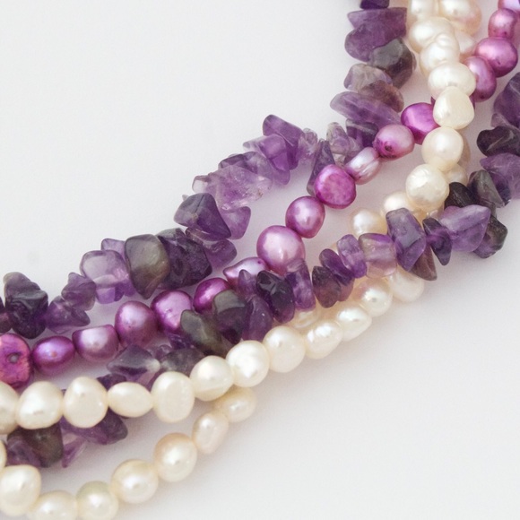 Vintage Genuine Pearl & Amethyst Multi-Strand Beaded Necklace Sterling Silver - Picture 4 of 6